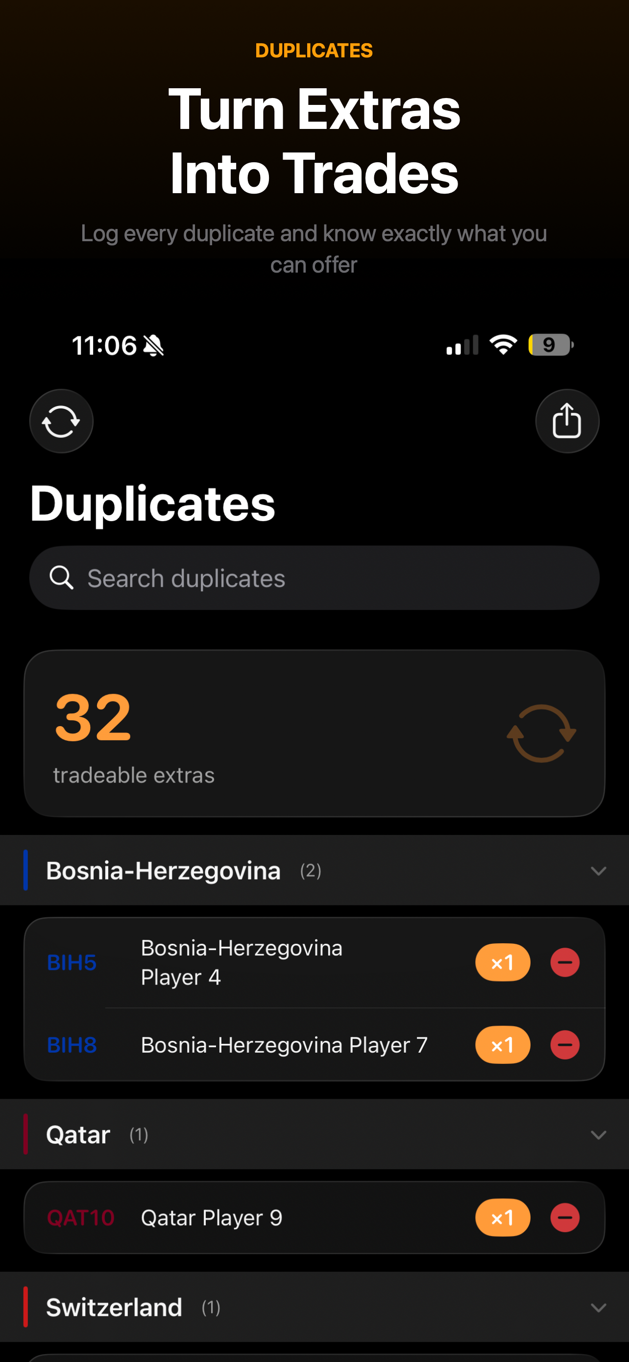 Duplicates screen